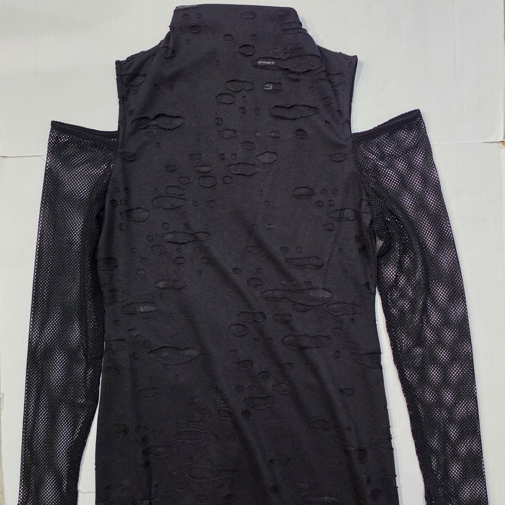 Killstar Black Distressed Maxi Dress Cold Shoulder Fishnet Sleeves Goth Size L